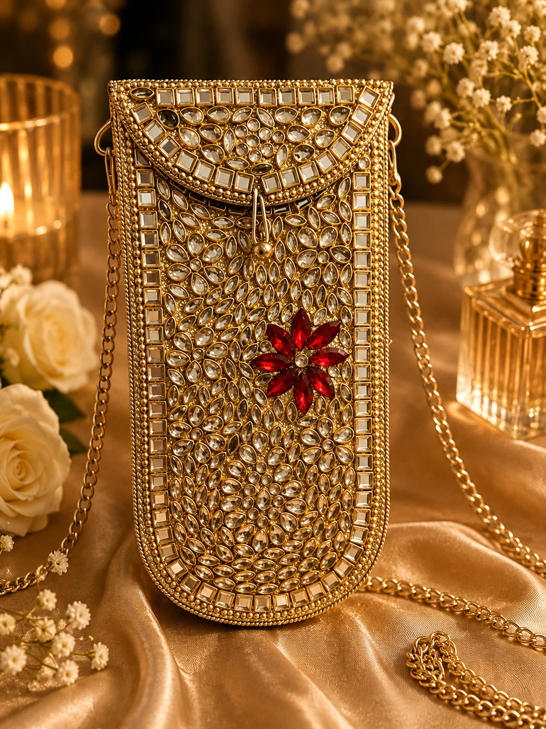 Embellished Clutch Bag with Chain - photo 4