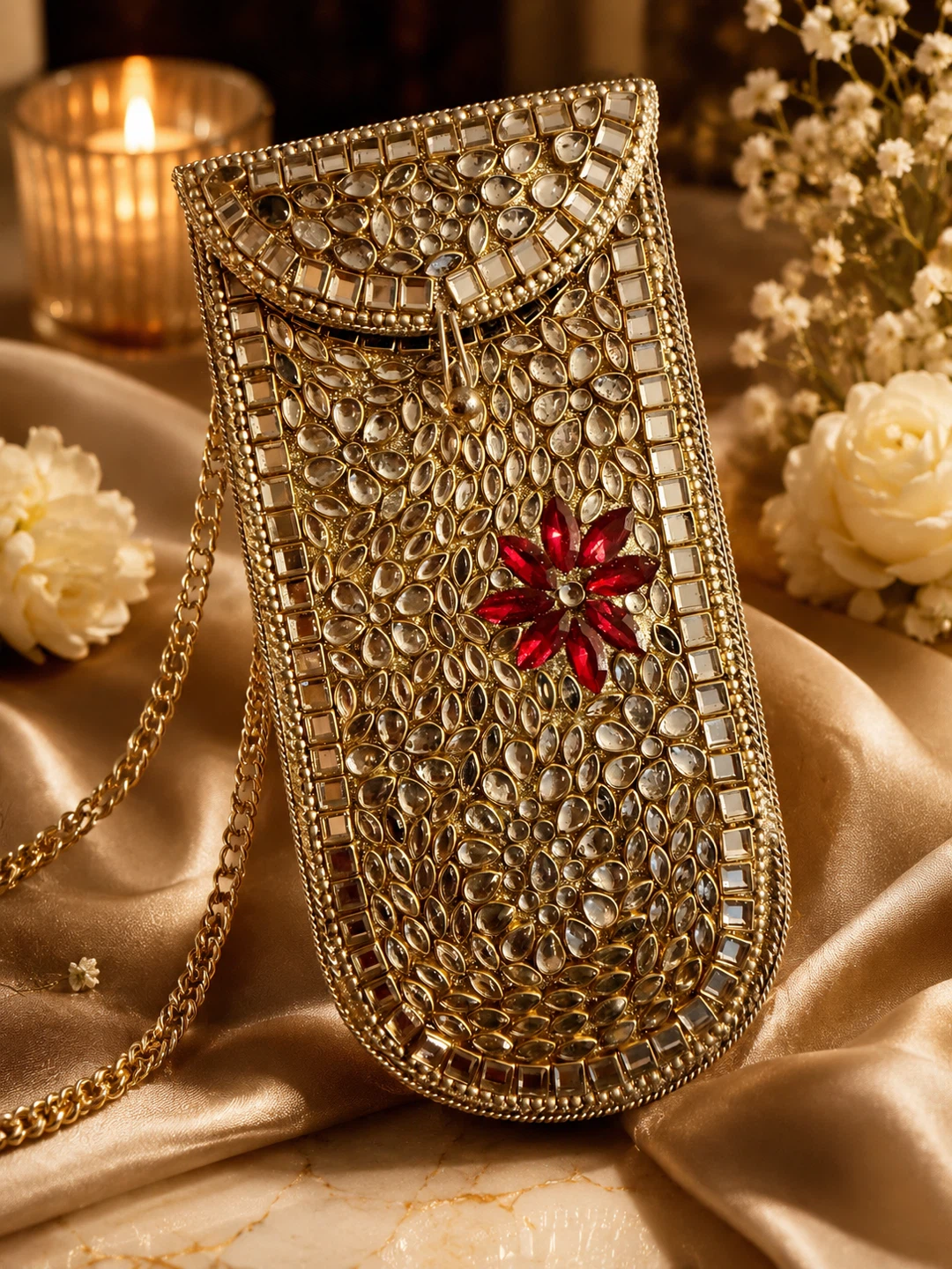 Embellished Clutch Bag with Chain
