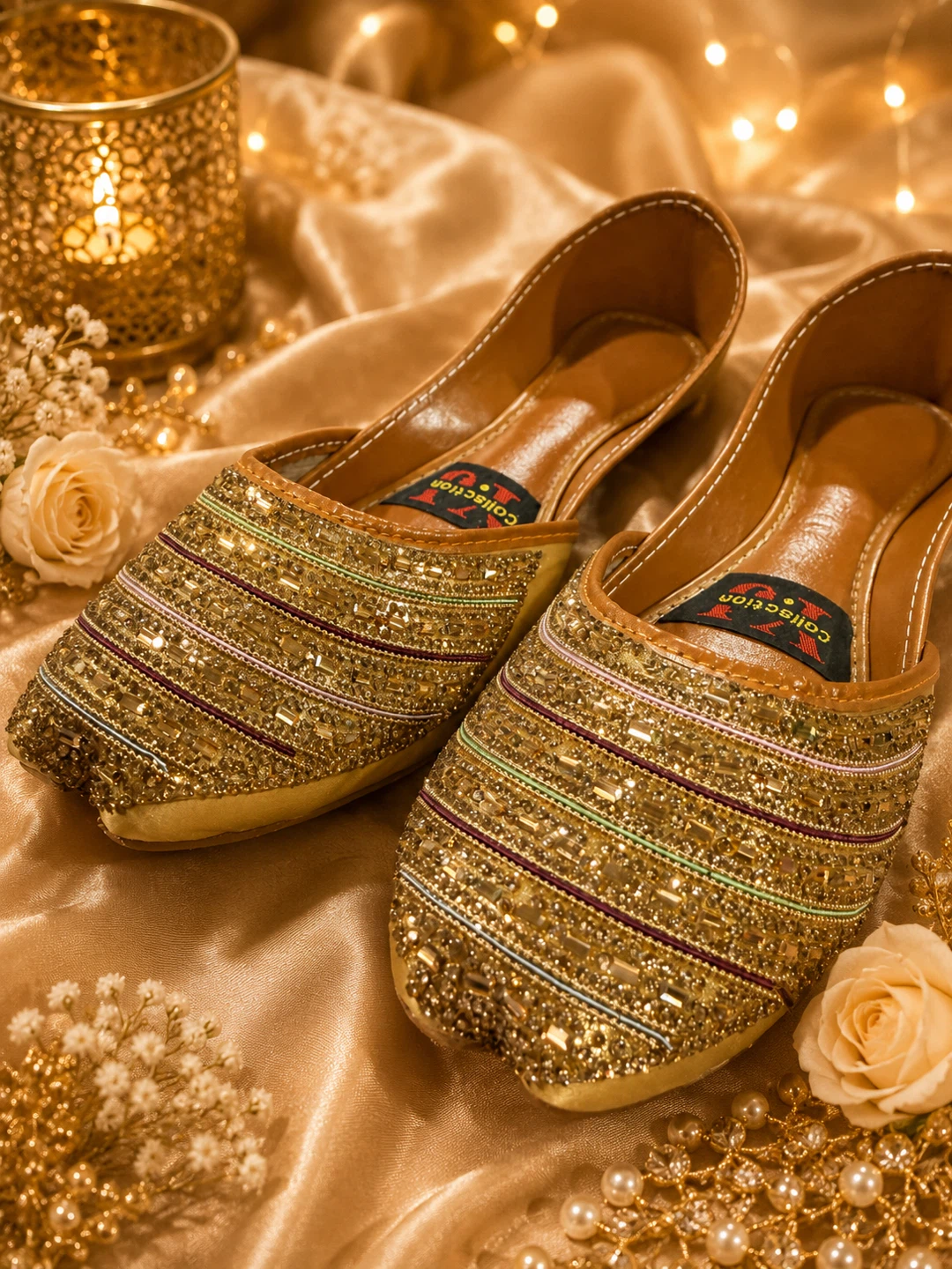 Gold Embellished Flat Shoes size 11