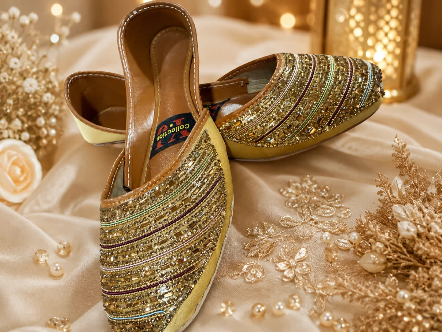 Gold Embellished Flat Shoes size 11 - photo 4