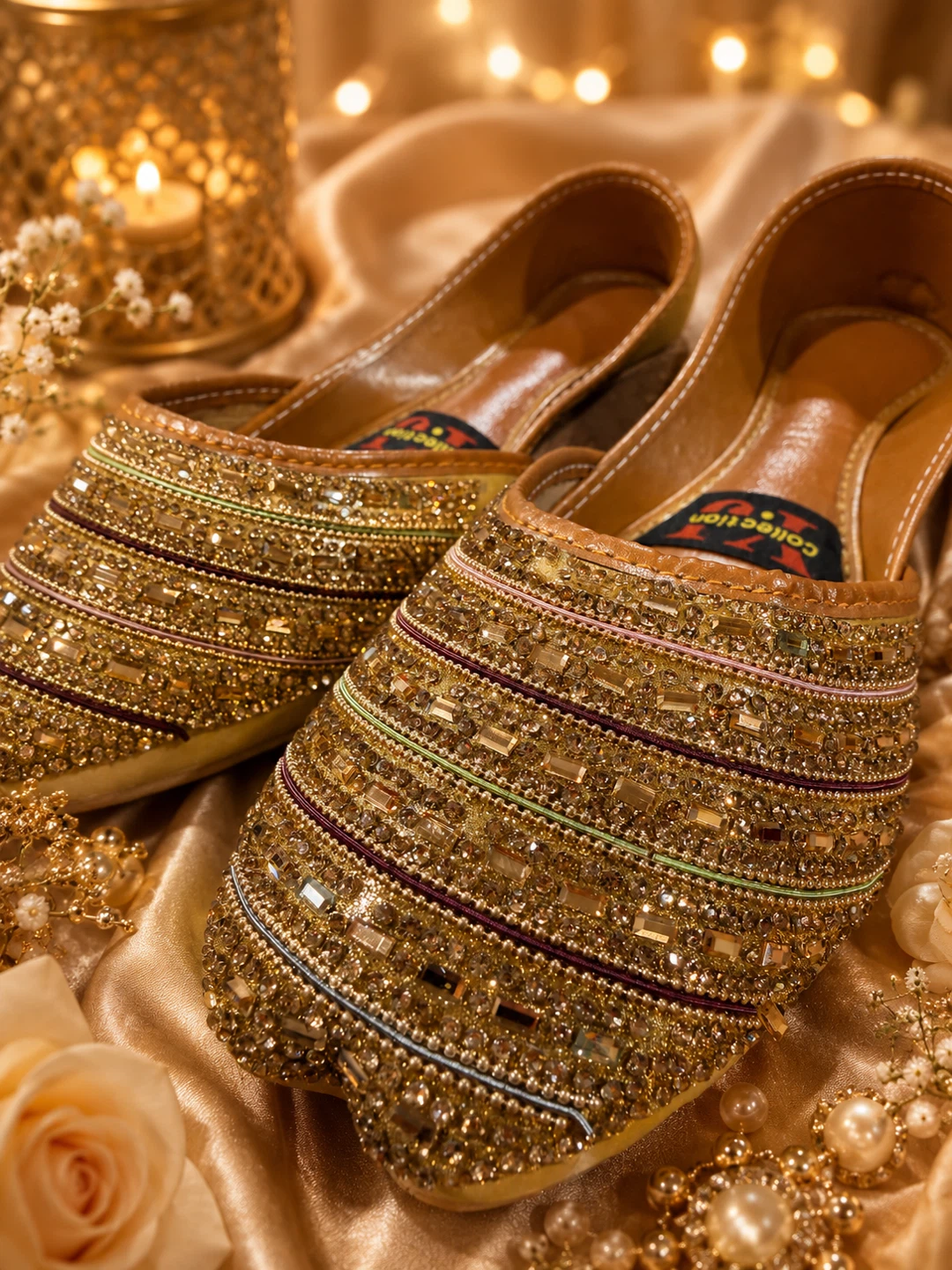Gold Embellished Flat Shoes size 11 - photo 3