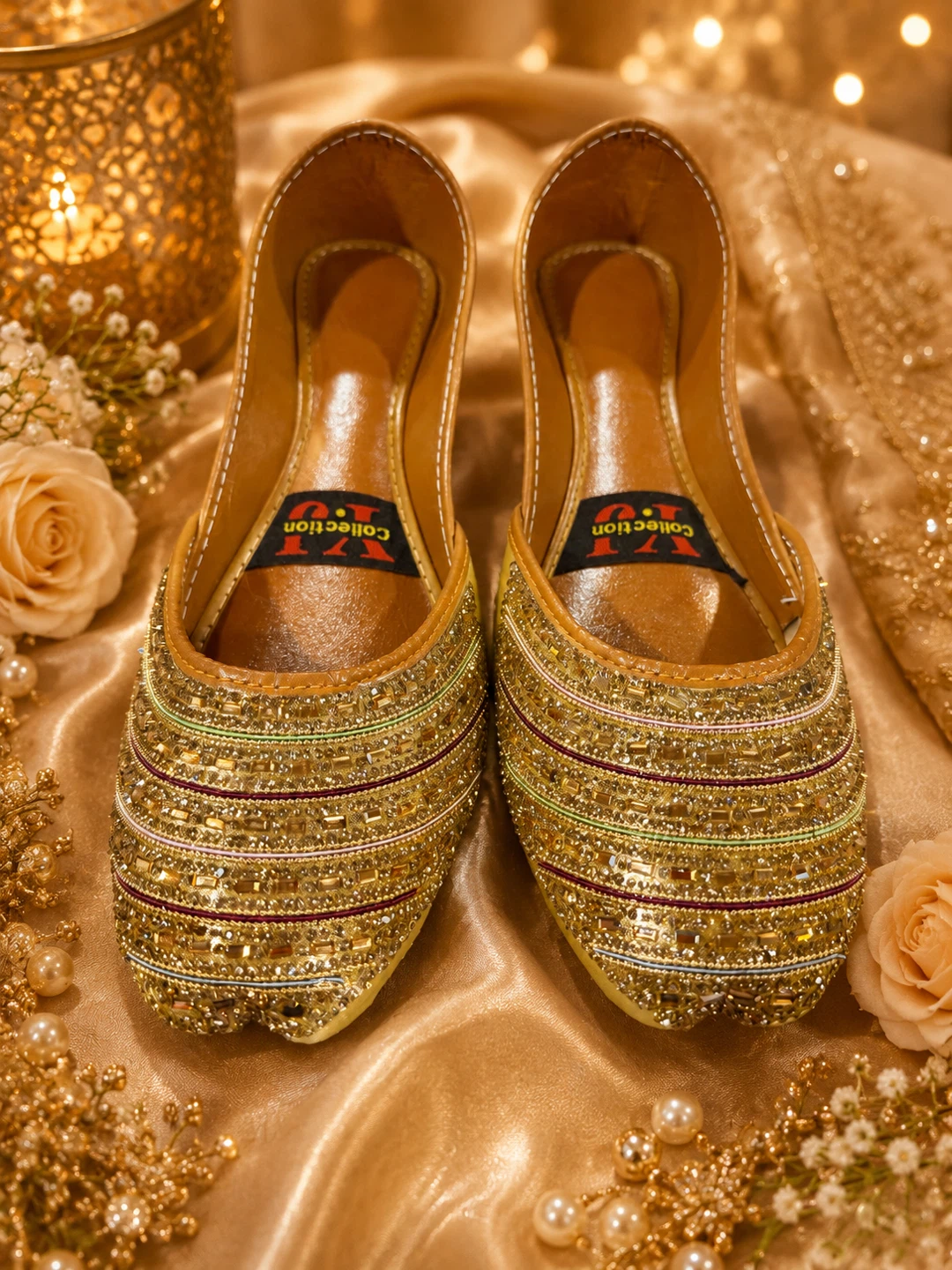 Gold Embellished Flat Shoes size 11 - photo 2