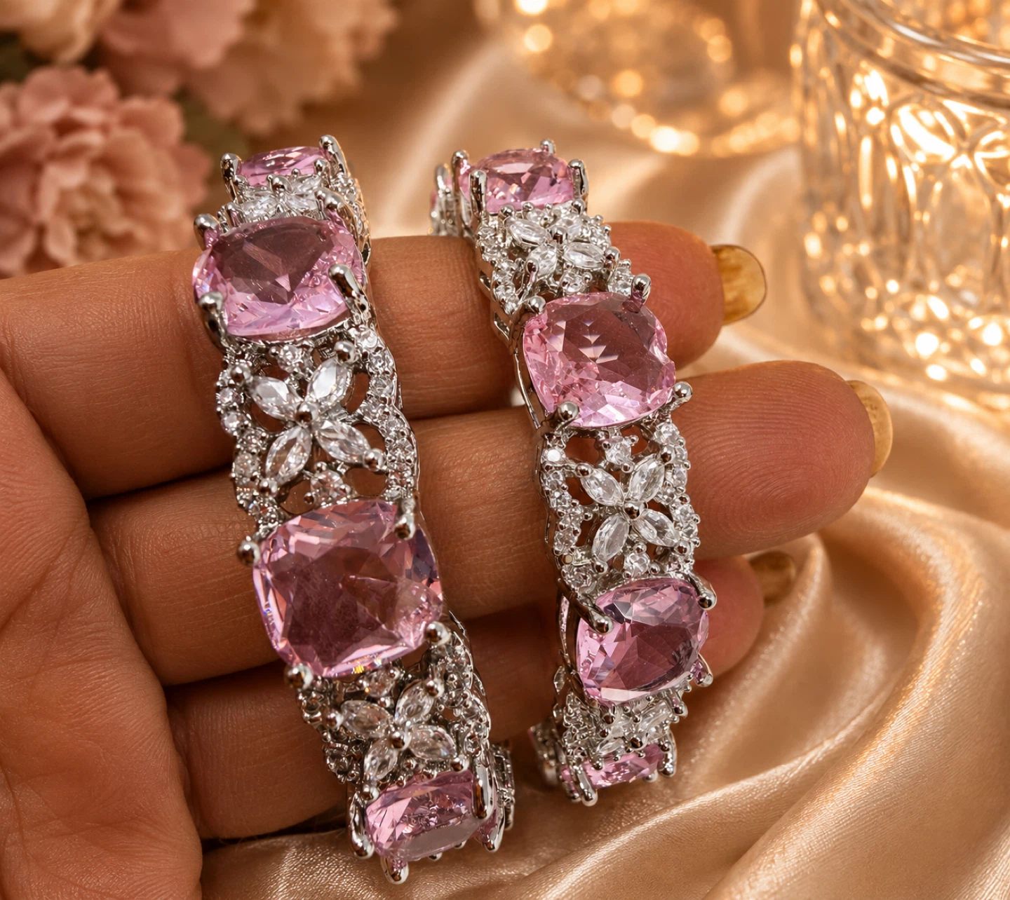 Sparkly Pink Gemstone Bangles