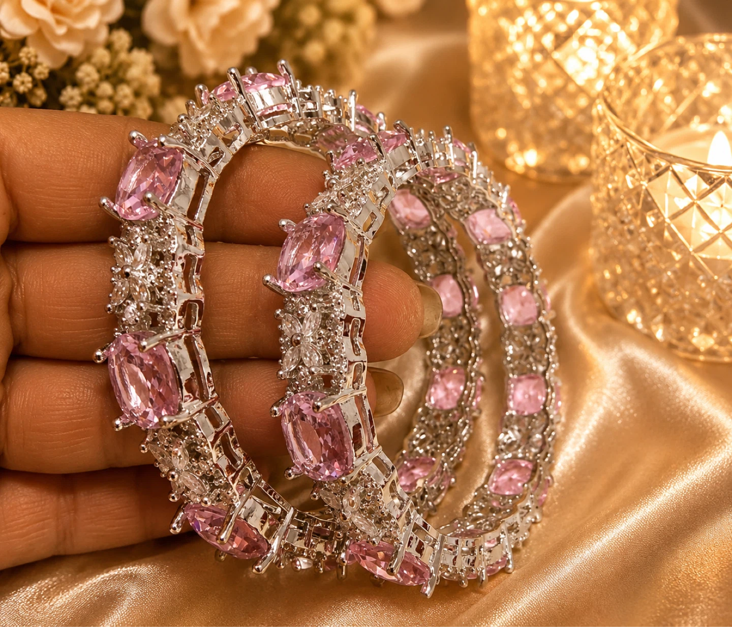Sparkly Pink Gemstone Bangles - photo 3