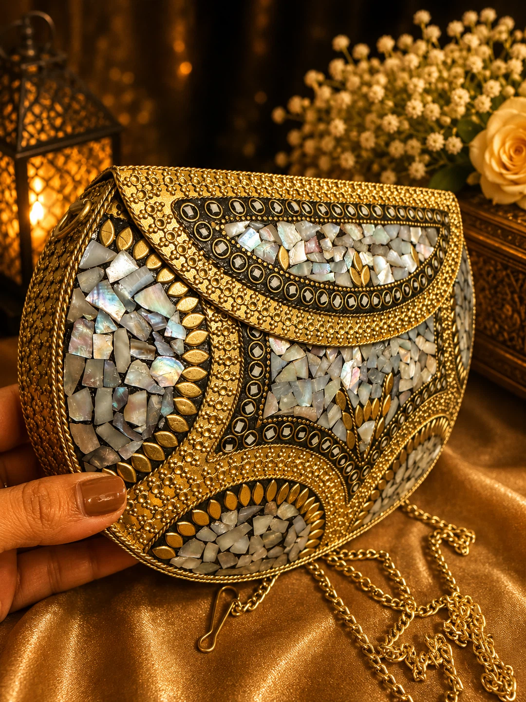 Ornate Gold and Mother-of-Pearl Clutch Bag - photo 4