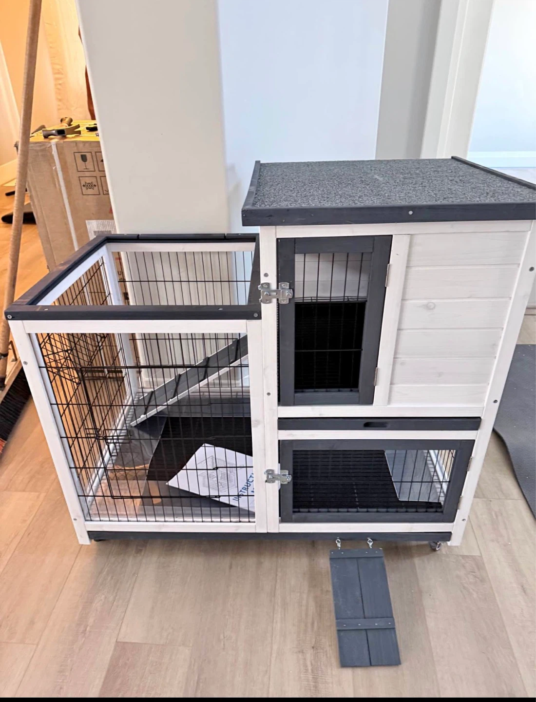 Two-Tier Wooden Pet Hutch with Ramp