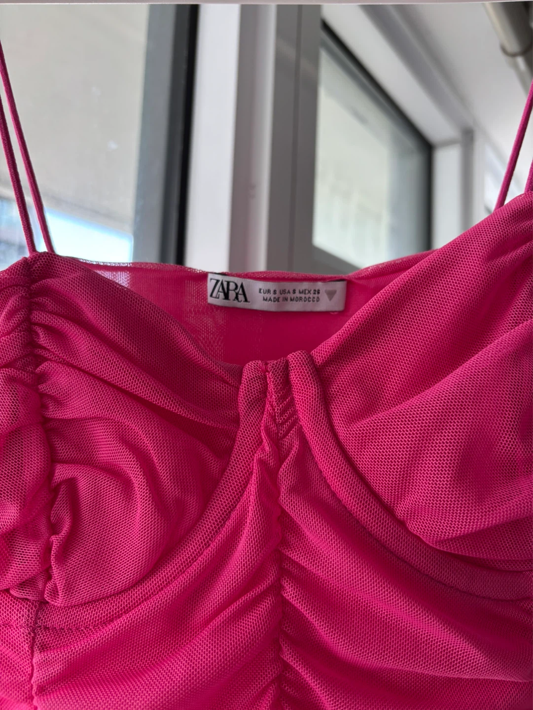 ZARA Pink Ruched Mesh Mini Dress - photo 4