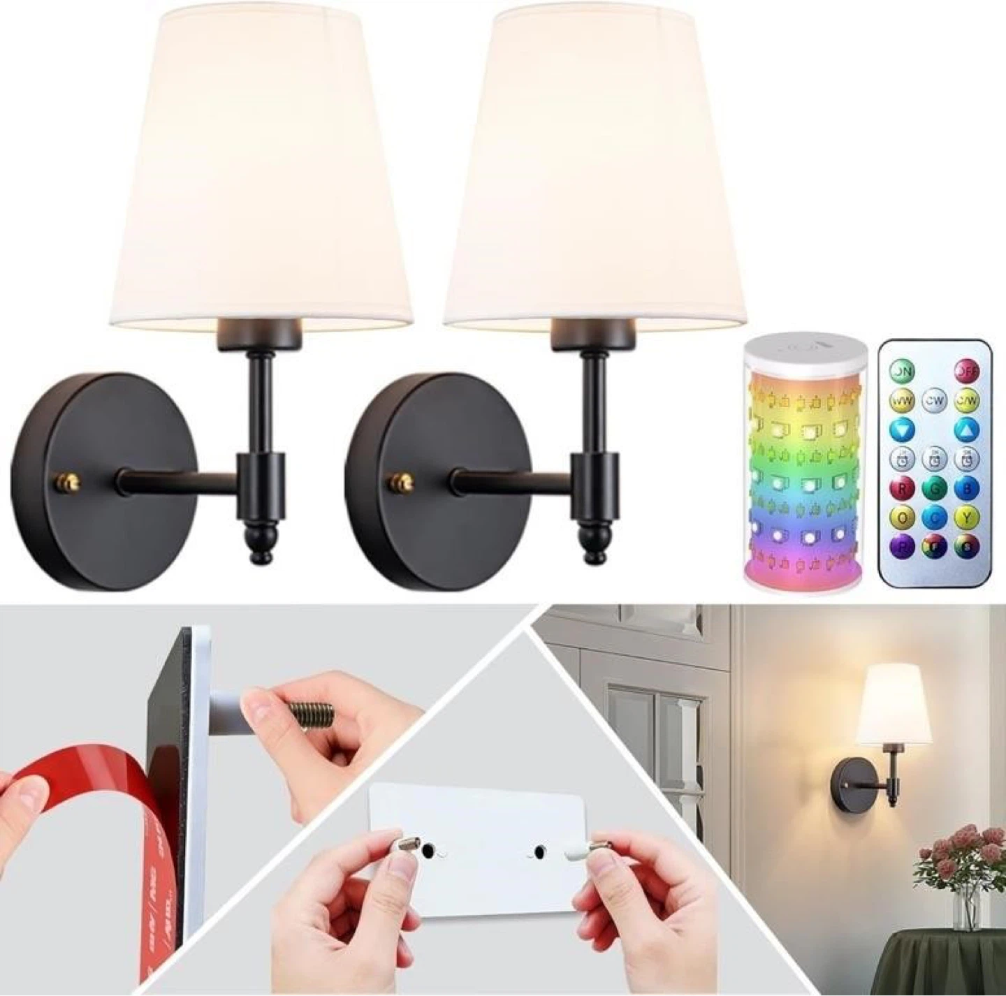 Slywise Peel and Stick Wall Sconces Set of 2