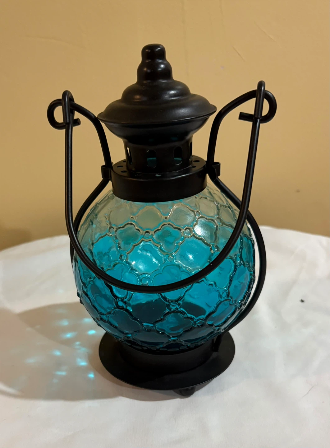 Teal Embossed Glass Lantern