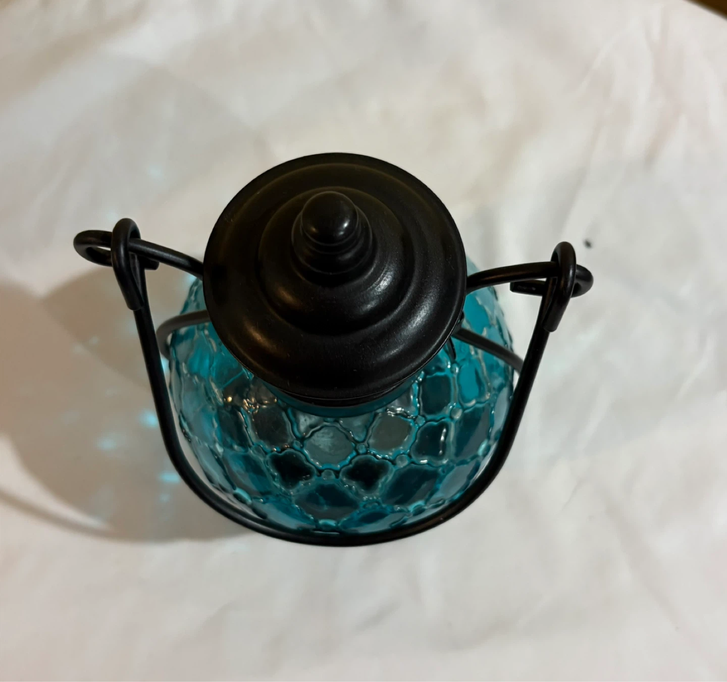 Teal Embossed Glass Lantern - photo 2