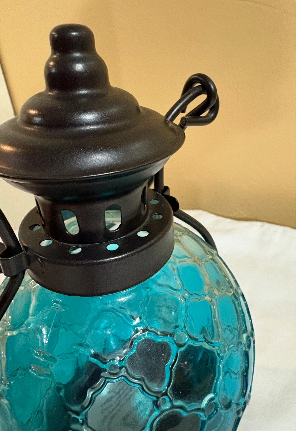 Teal Embossed Glass Lantern - photo 3
