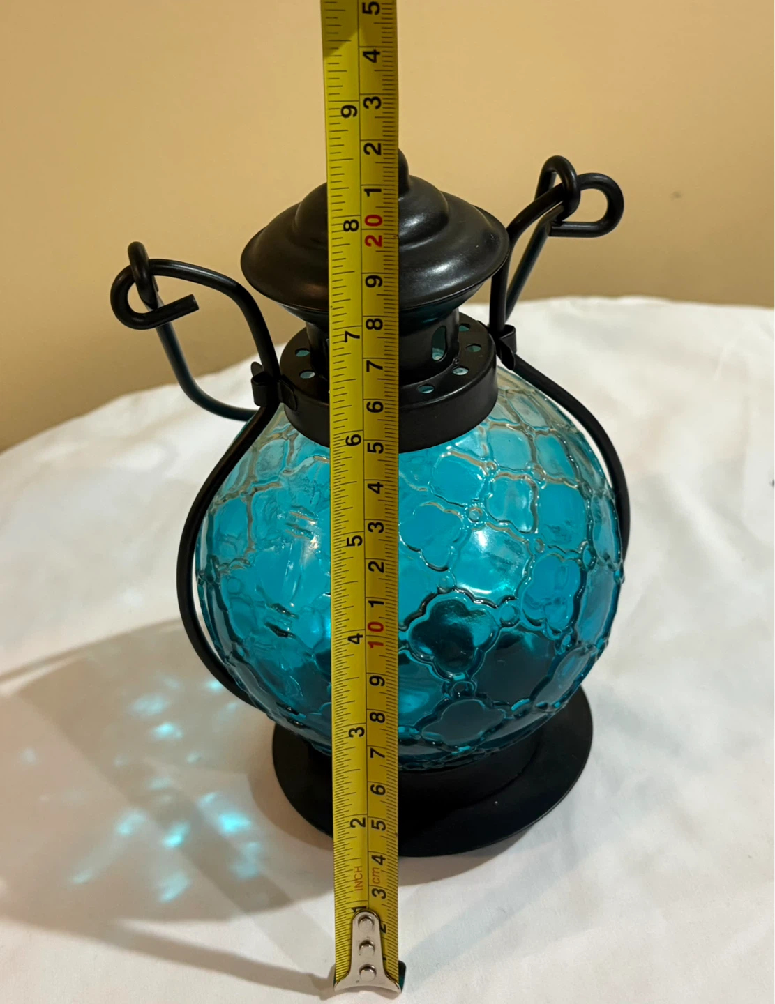Teal Embossed Glass Lantern - photo 5