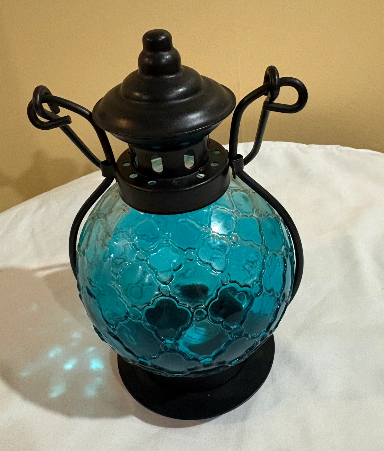 Teal Embossed Glass Lantern - photo 4