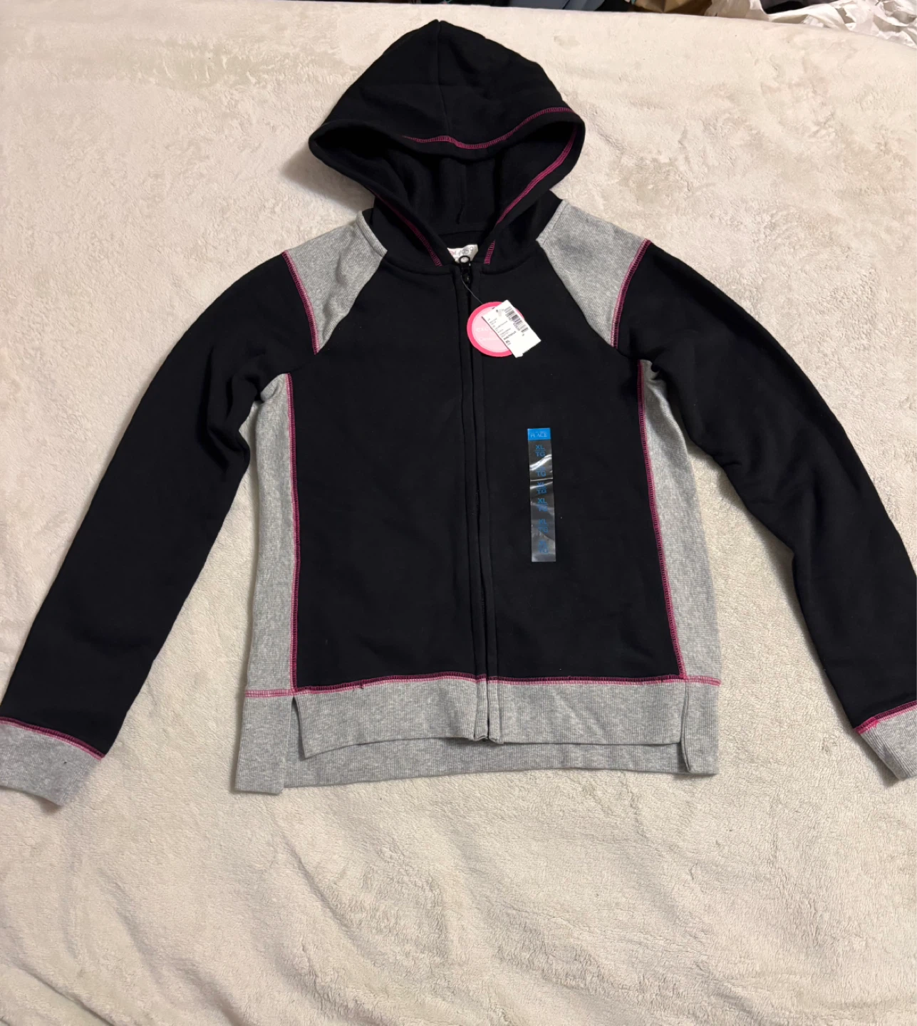 The Children's Place Girls Hoodie XL/TG 14 Black Grey Zip-Up