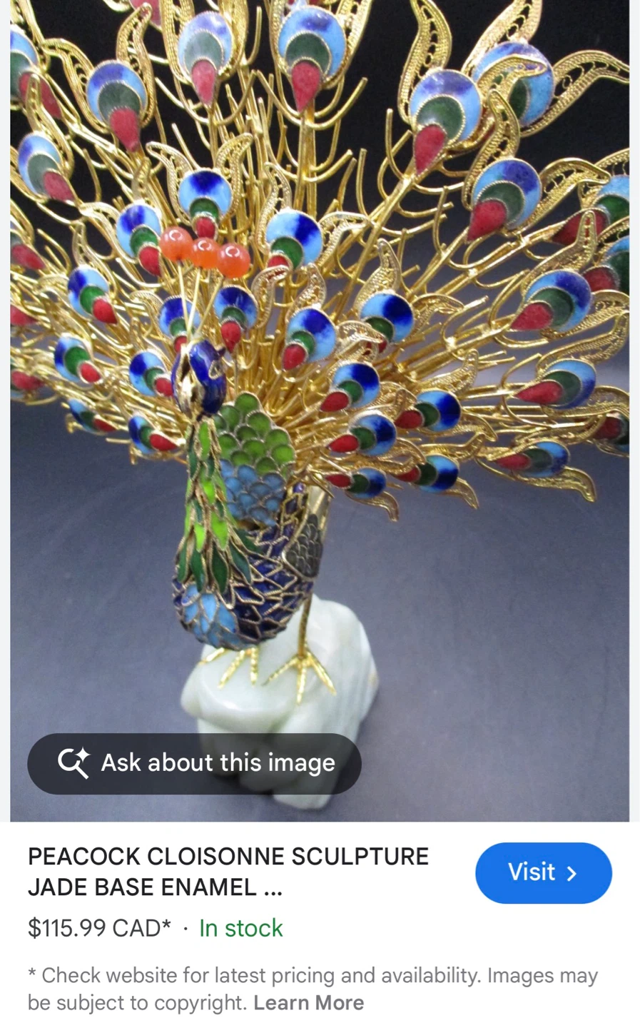 Vintage Peacock Cloisonne Sculpture - photo 2