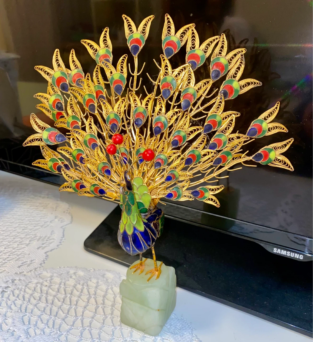 Vintage Peacock Cloisonne Sculpture