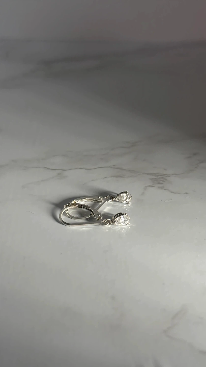 Silver Leverback Earrings with Lab Diamond