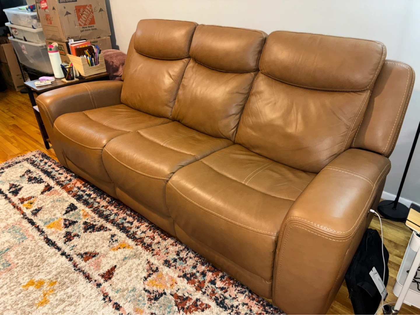 Brown Leather Recliner Sofa with USB Ports