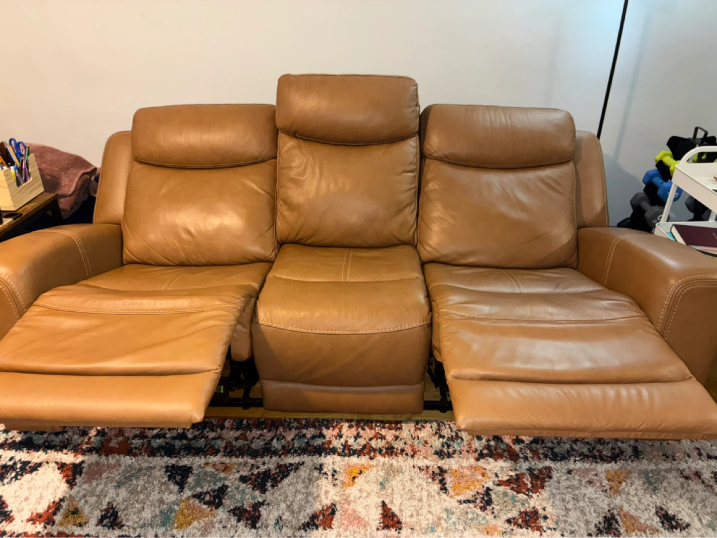 Brown Leather Recliner Sofa with USB Ports - photo 2