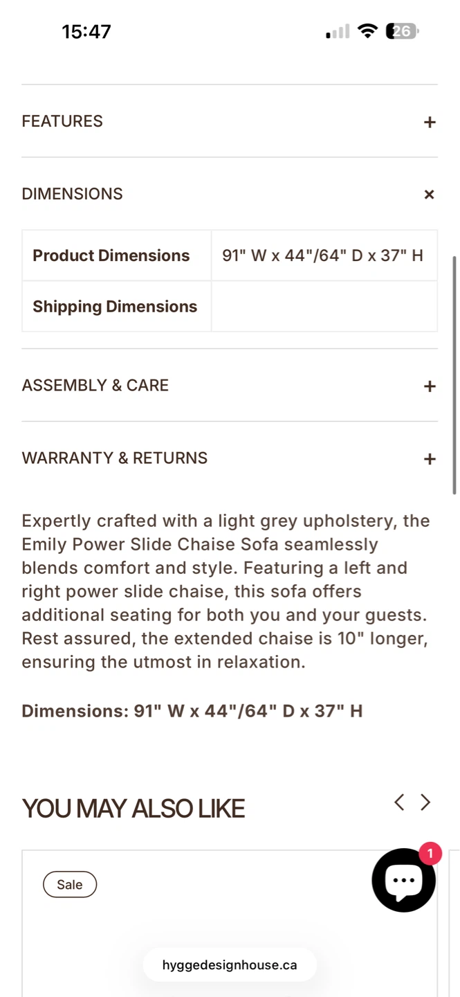 Hygge Emily Power Slide Chaise Sofa - photo 4