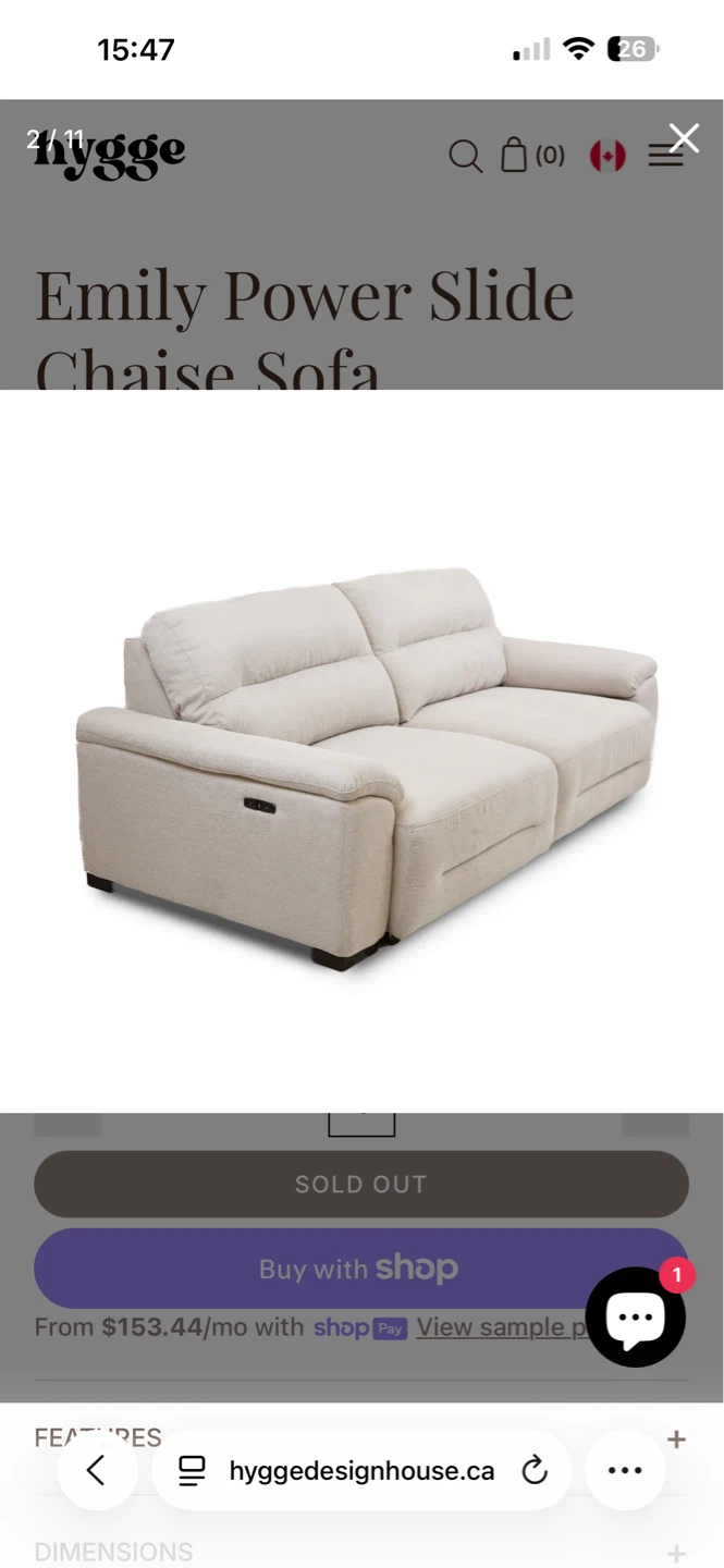 Hygge Emily Power Slide Chaise Sofa - photo 2