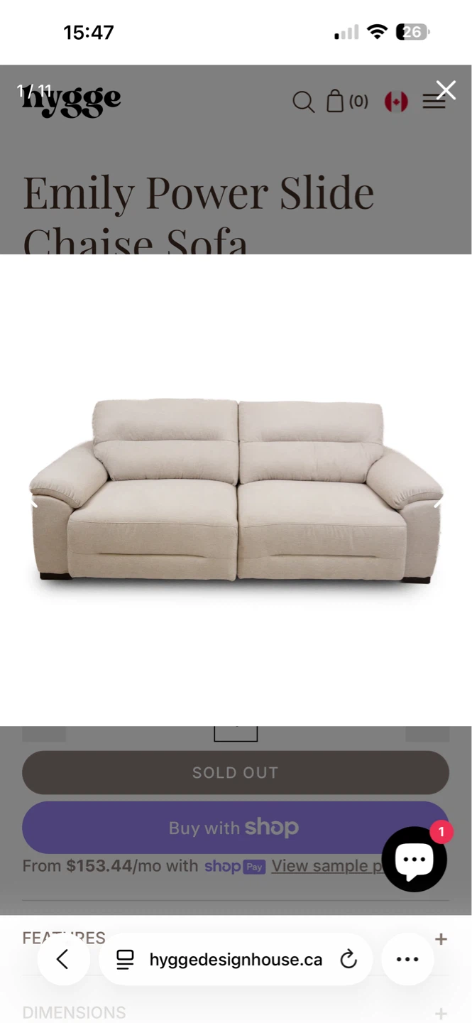 Hygge Emily Power Slide Chaise Sofa