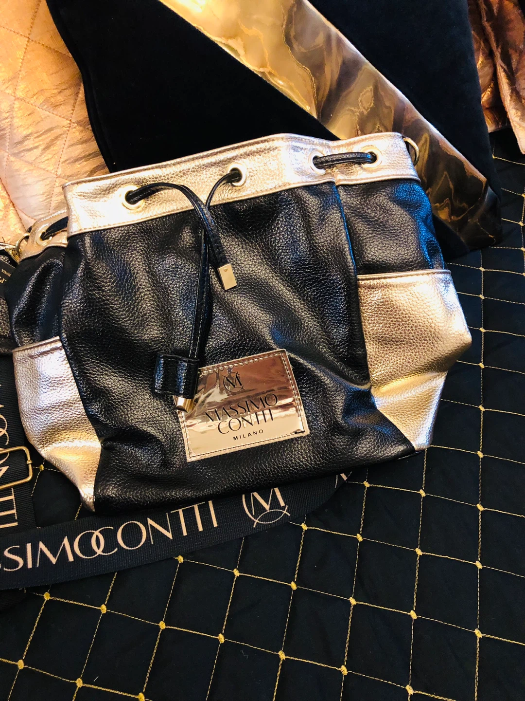 Massimo Conti Milano Black & Gold Bucket Bag