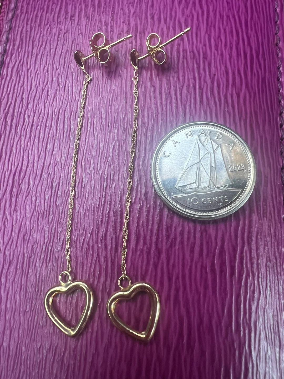 10K Gold Heart Dangle Earrings - photo 2