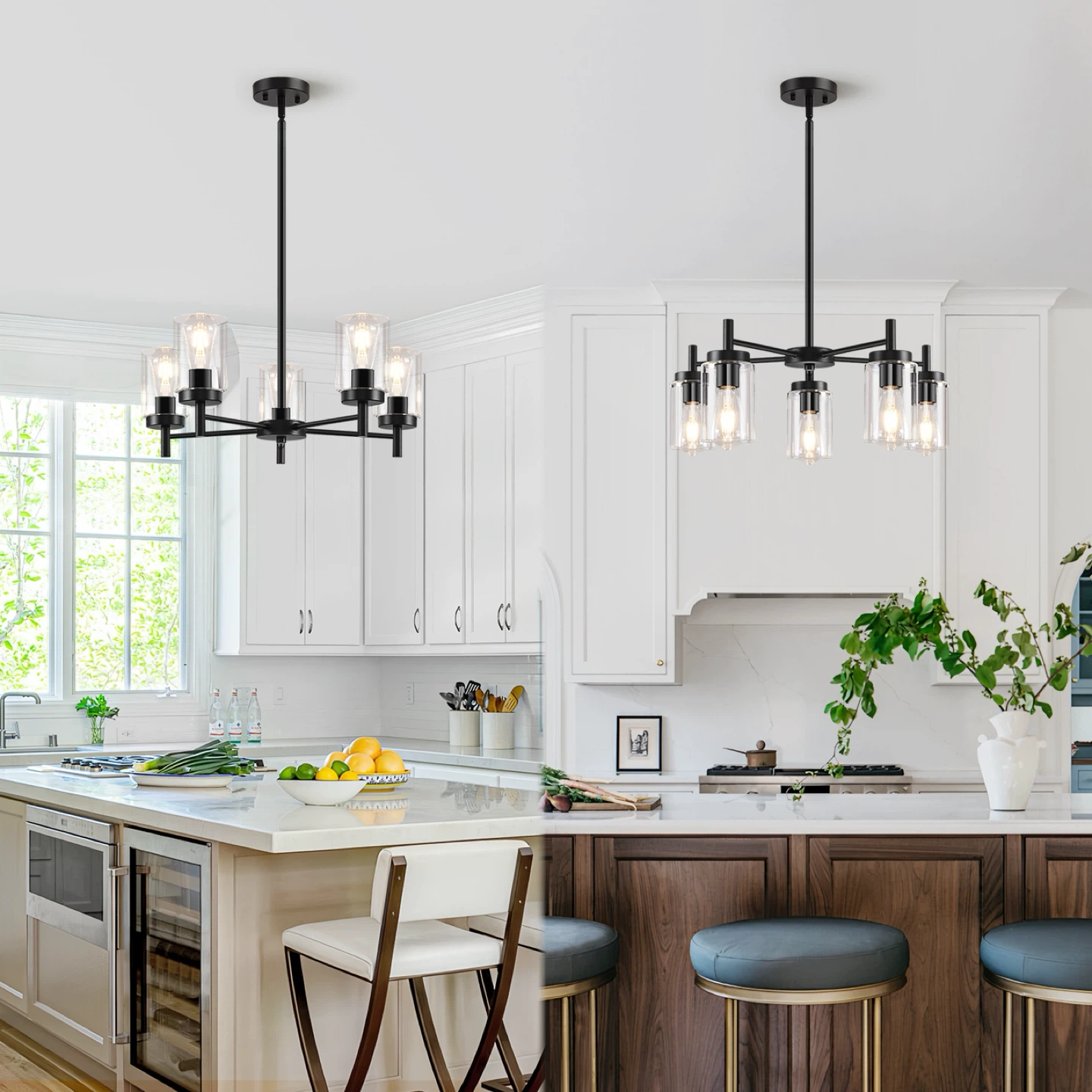 Black 5-Light Chandelier with Glass Shades - photo 5