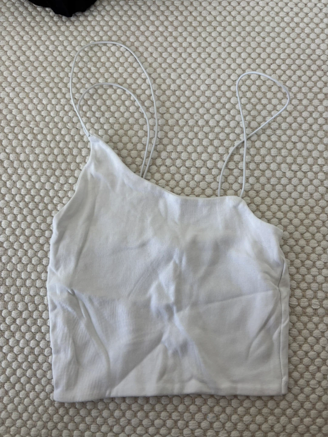 White ZARA Asymmetrical Strap Tank Top