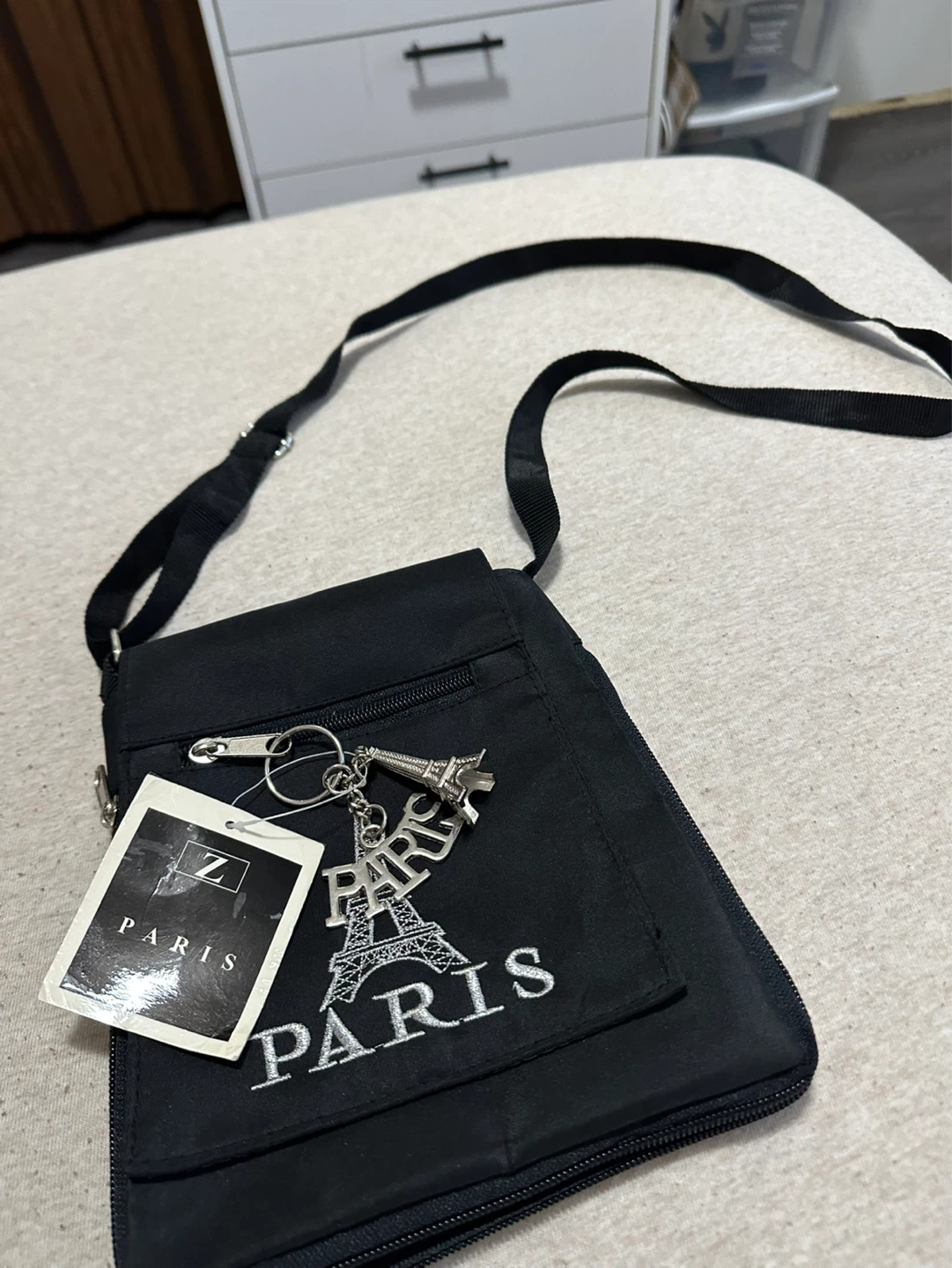 Black Paris Crossbody Bag with Eiffel Tower Charm