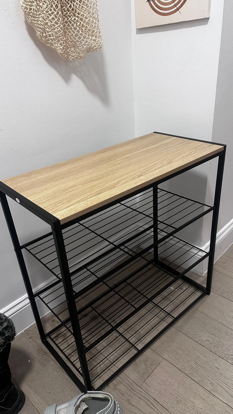 3-Tier Metal Shoe Rack with Wood Top