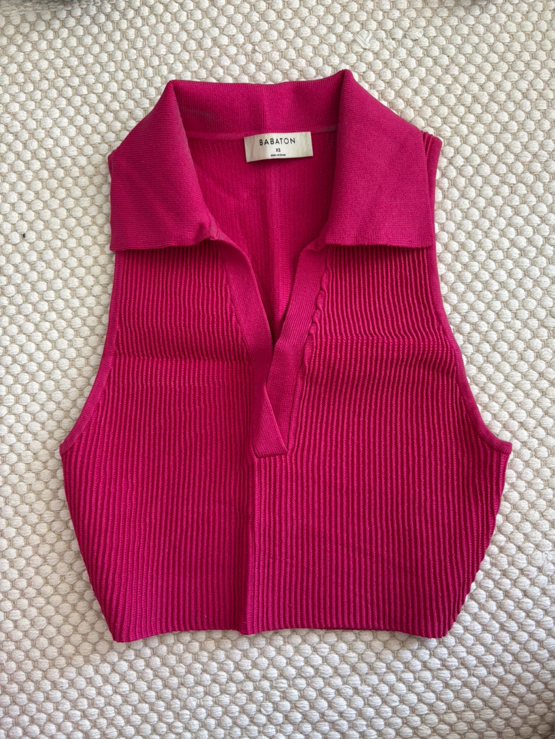 Babaton Pink Ribbed Collared Sleeveless Top