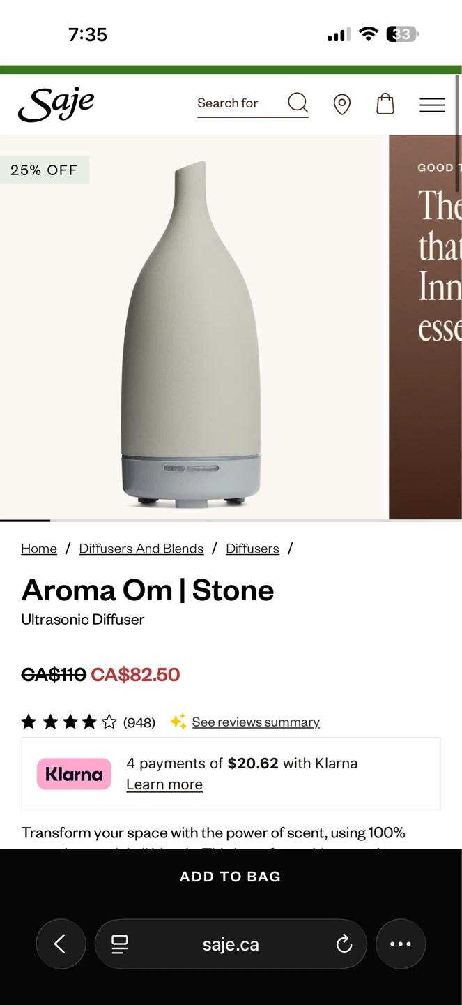 Saje Aroma Om Ultrasonic Diffuser - Stone - photo 3