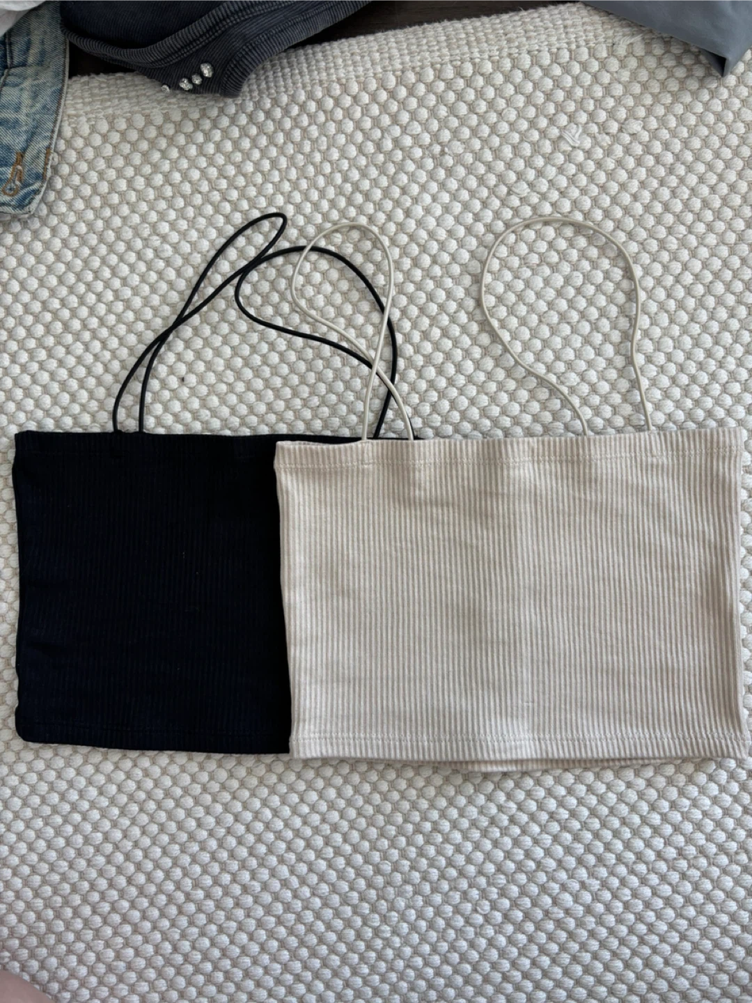 Pull&Bear Ribbed Tank Tops - Black & Beige