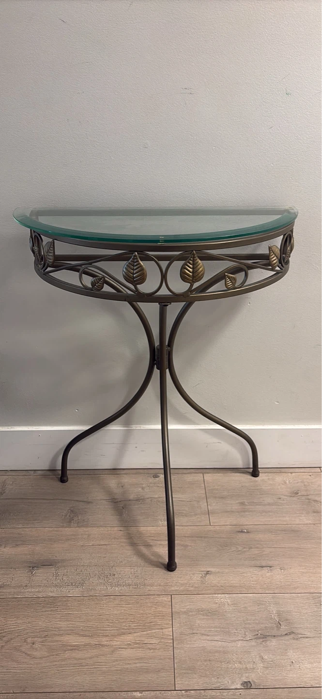 Half-moon console table with glass top
