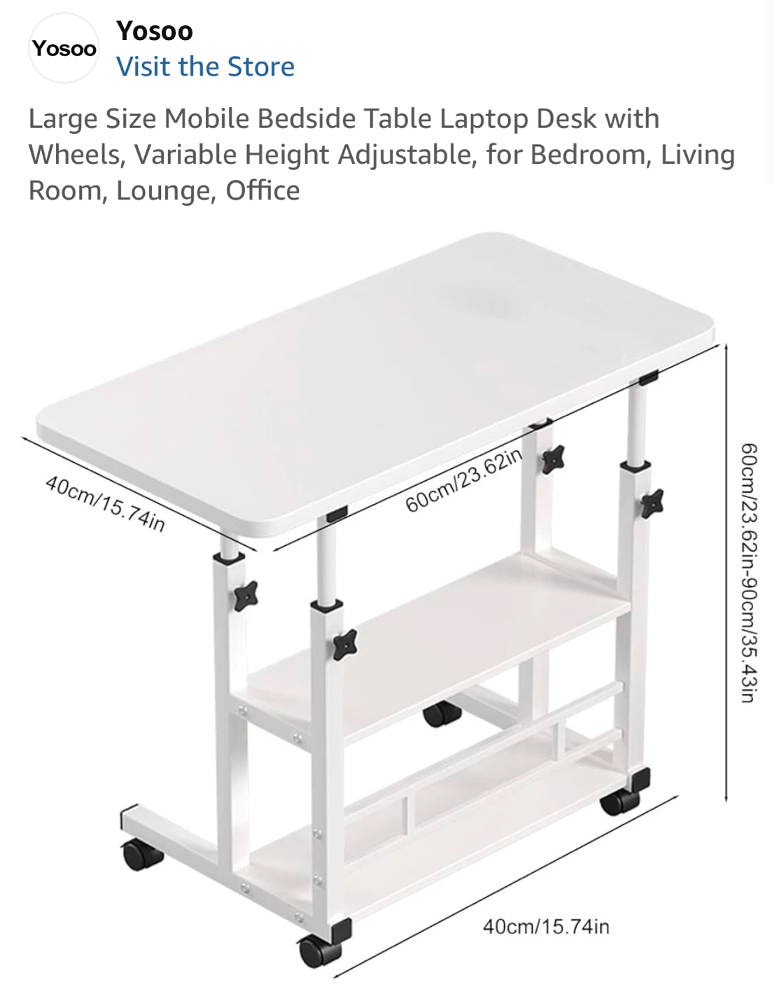 Yosoo Adjustable Height Mobile Laptop Desk with Shelves - photo 2