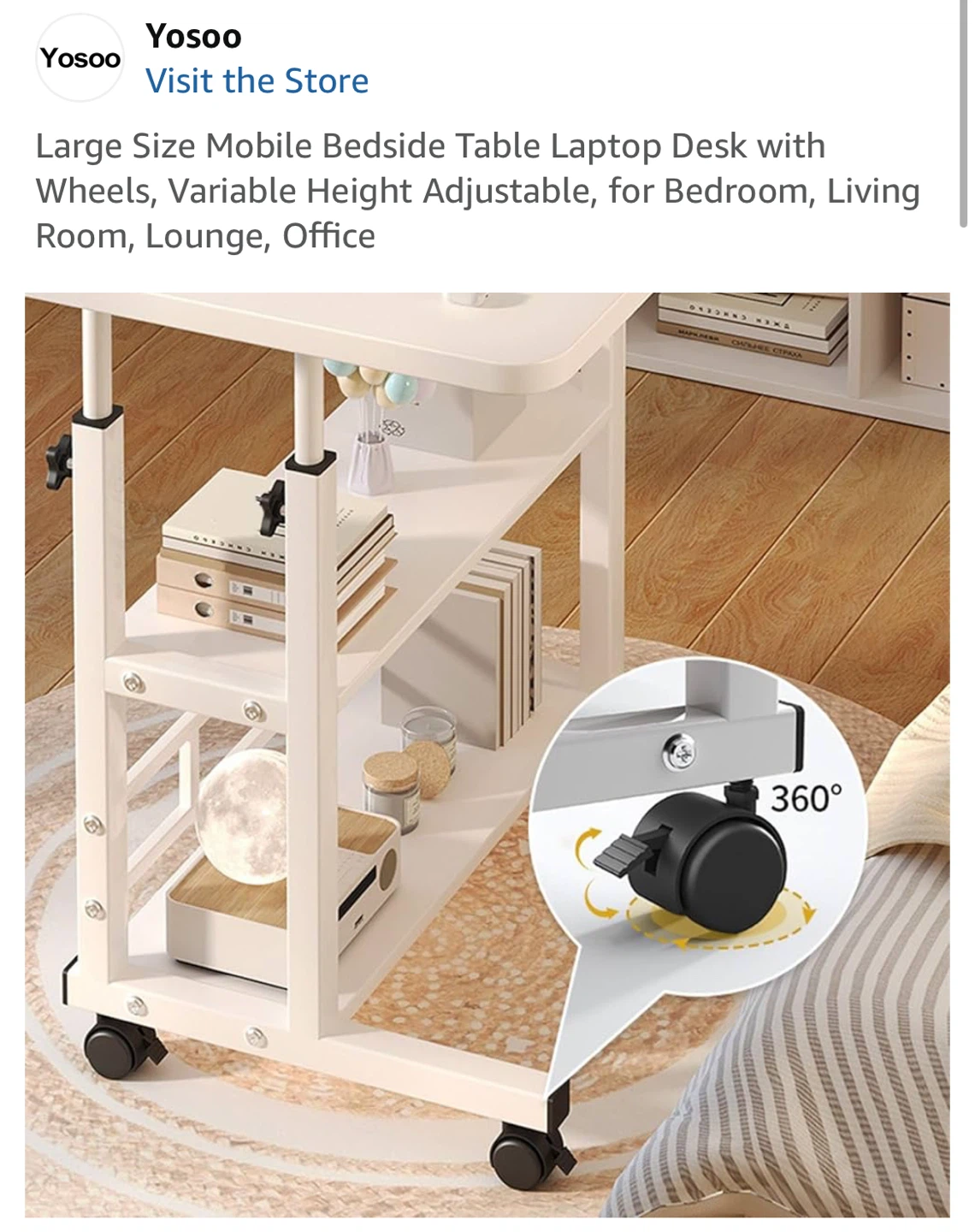 Yosoo Adjustable Height Mobile Laptop Desk with Shelves - photo 3