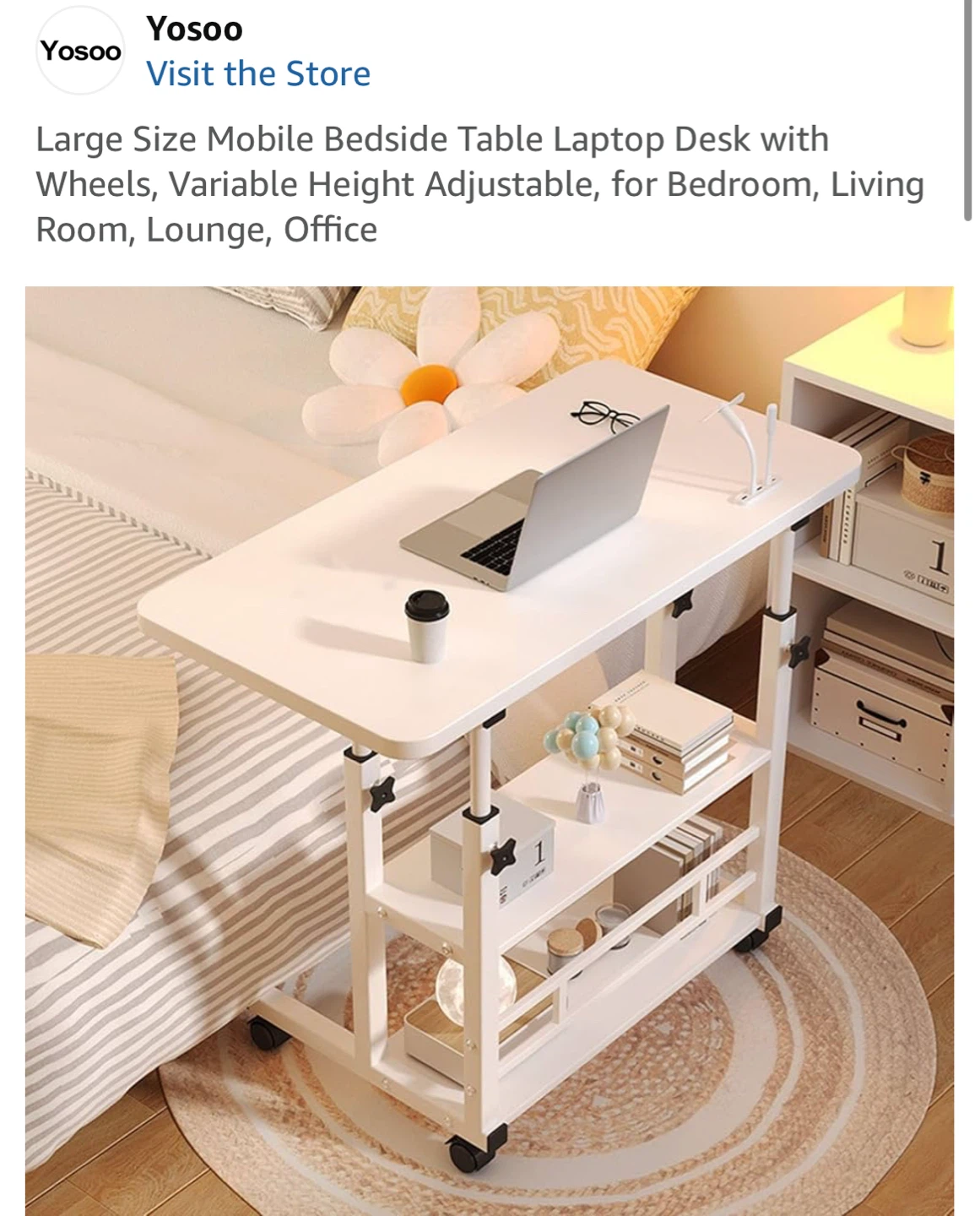 Yosoo Adjustable Height Mobile Laptop Desk with Shelves - photo 4