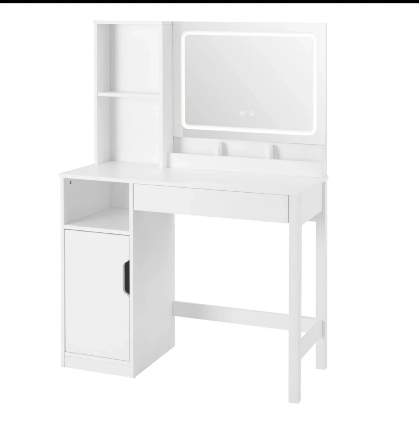 White Vanity Desk with LED Mirror and Storage - photo 5