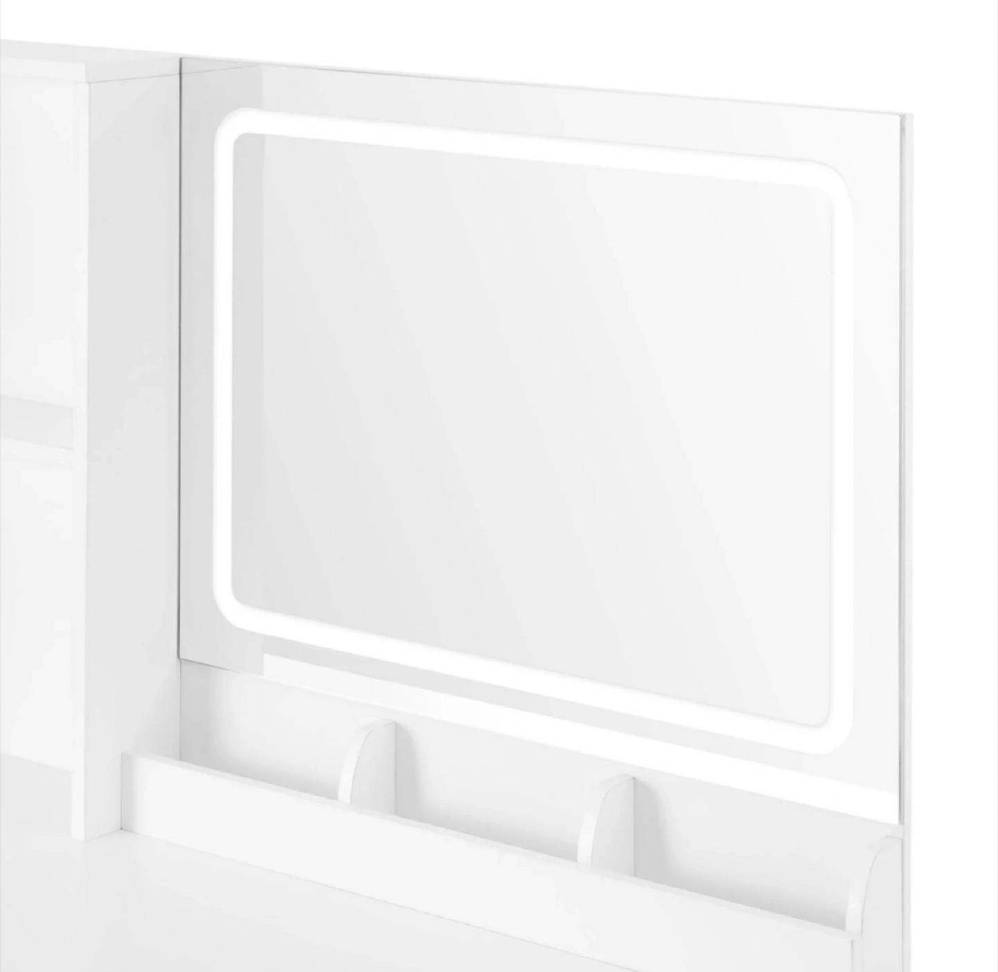 White Vanity Desk with LED Mirror and Storage - photo 3
