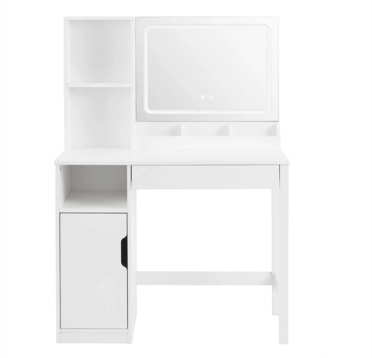 White Vanity Desk with LED Mirror and Storage - photo 2
