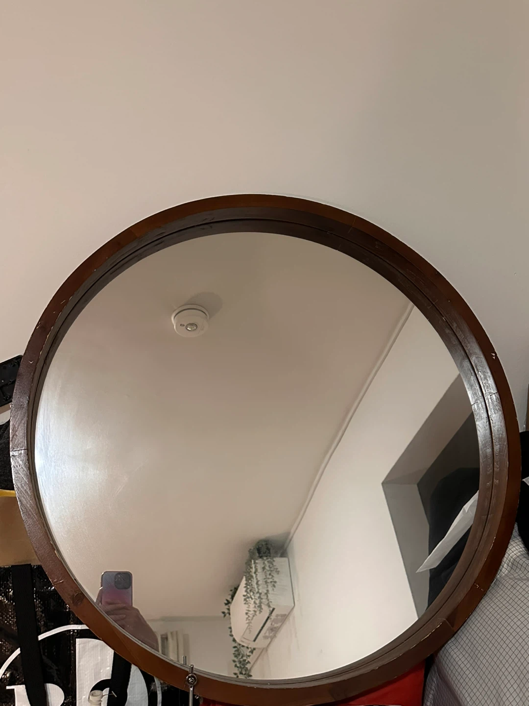Round Wooden Framed Mirror