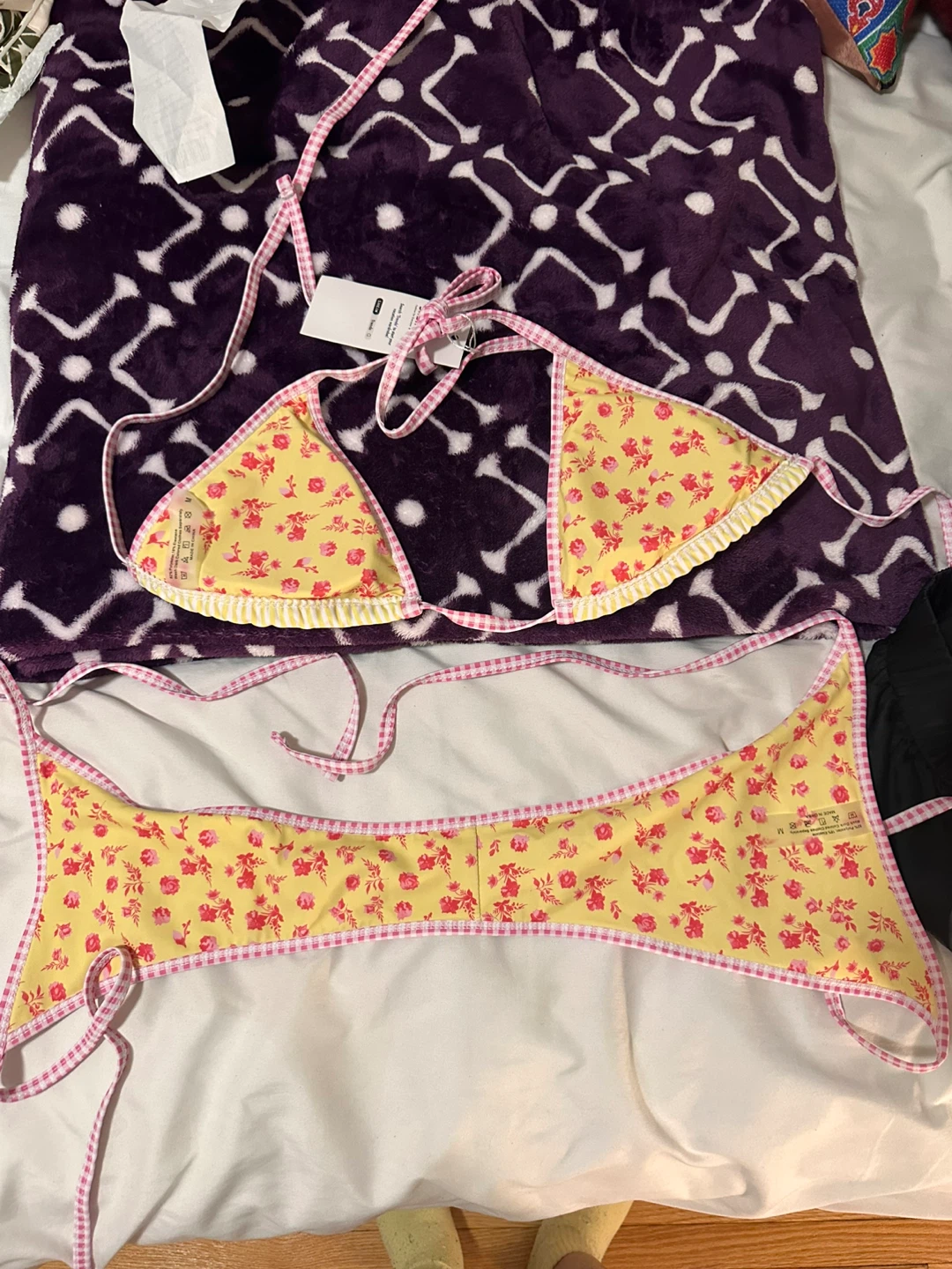 Brand New! Shein Bikini Set Yellow Striped & Floral Print Size S - photo 2