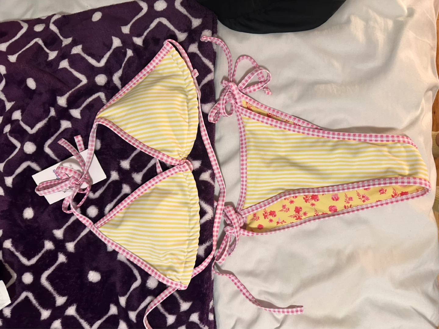 Brand New! Shein Bikini Set Yellow Striped & Floral Print Size S - photo 3