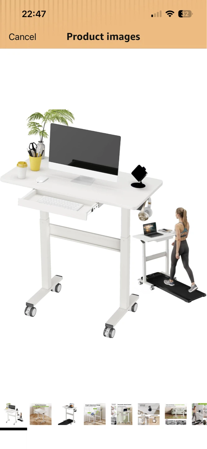 White Adjustable Standing Desk with Wheels