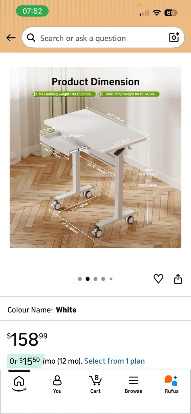 White Adjustable Standing Desk with Wheels - photo 4