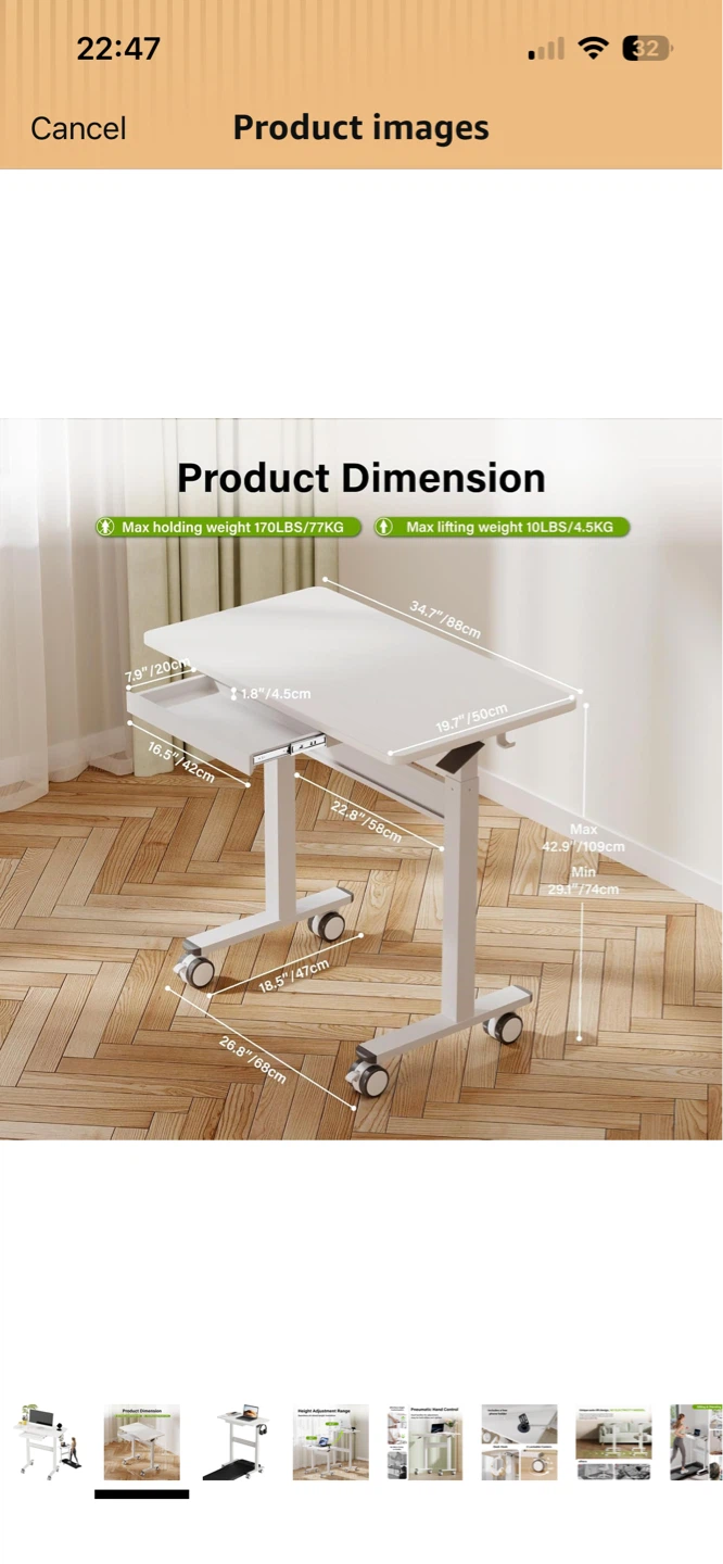 White Adjustable Standing Desk with Wheels - photo 3