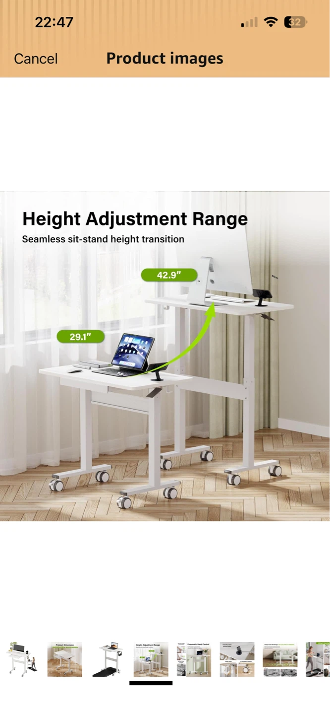 White Adjustable Standing Desk with Wheels - photo 2