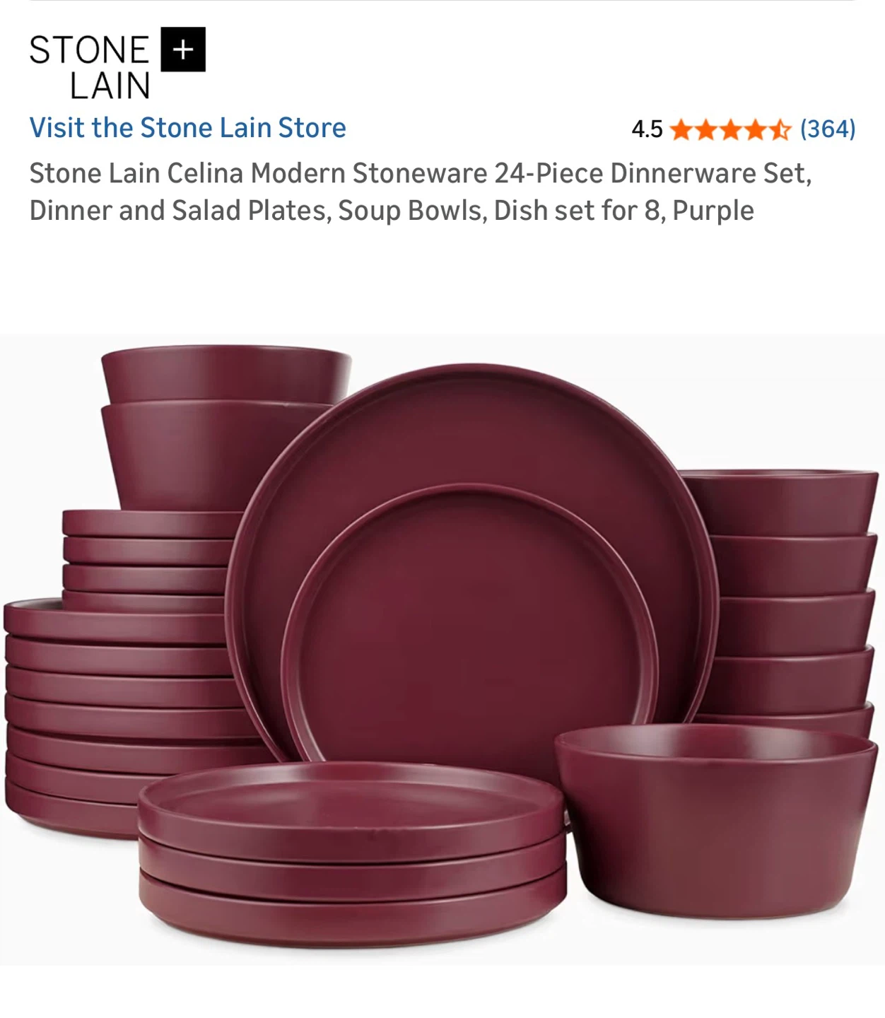 Stone Lain Celina 24-Piece Dinnerware Set - Purple